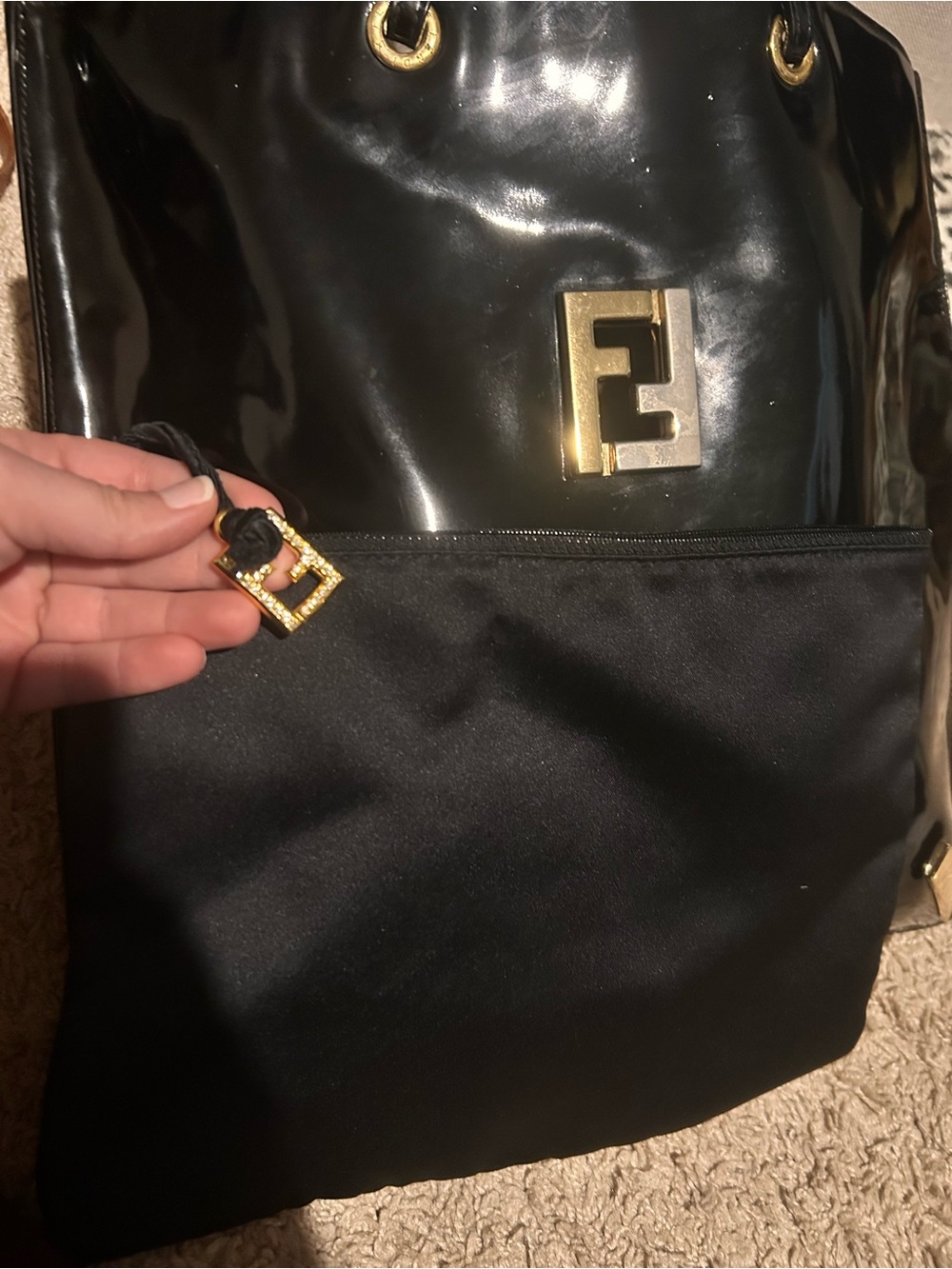 Fendi Black Patent Tote Bag with pouch - Picture 12 of 16
